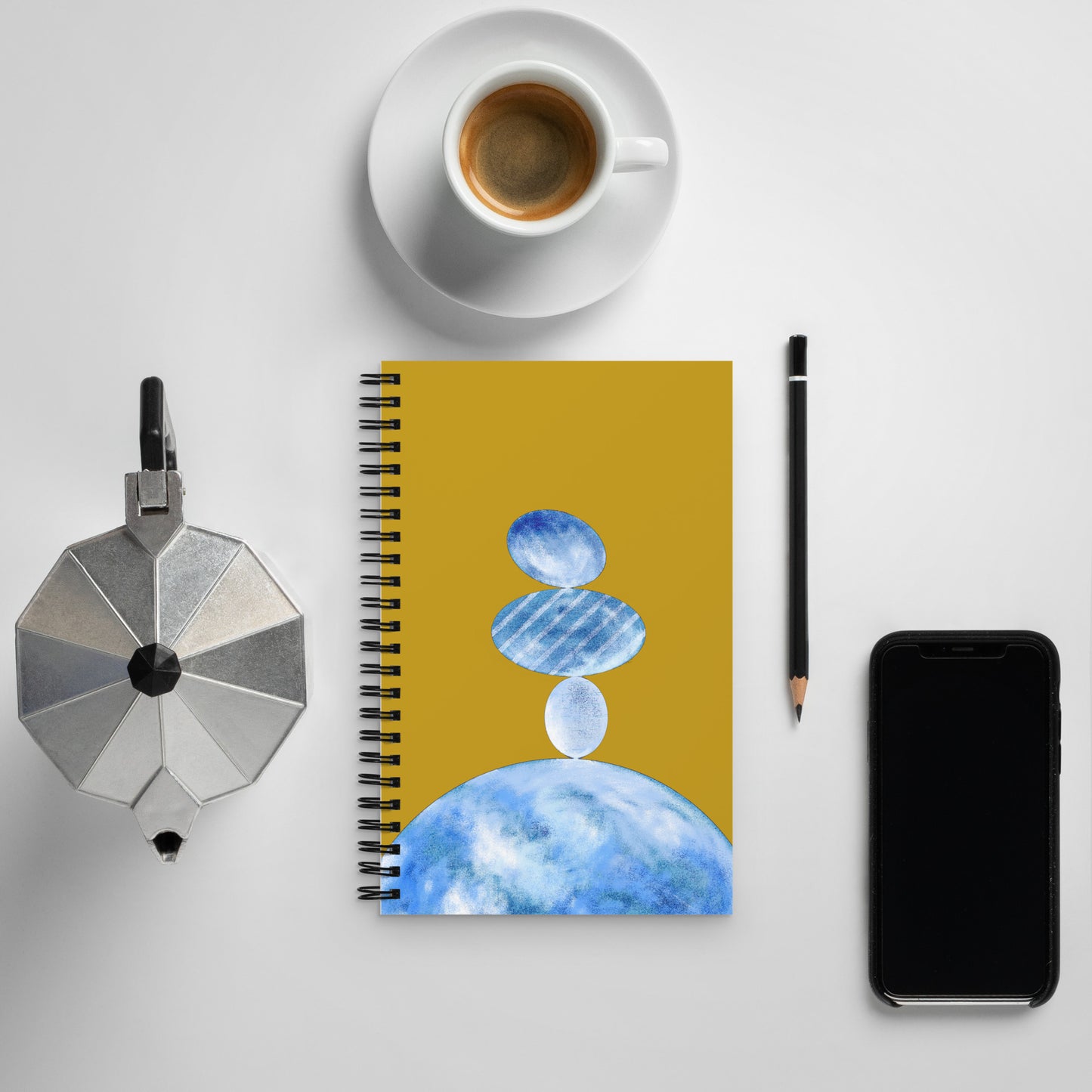 Spiral notebook "Balance me" Iceblue Mustard - ErikaWiklund.art