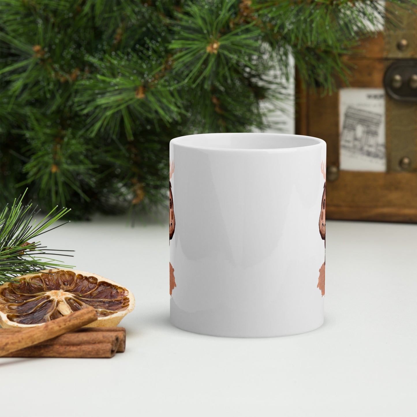 White glossy mug "Elliot the Elk" - ErikaWiklund.art