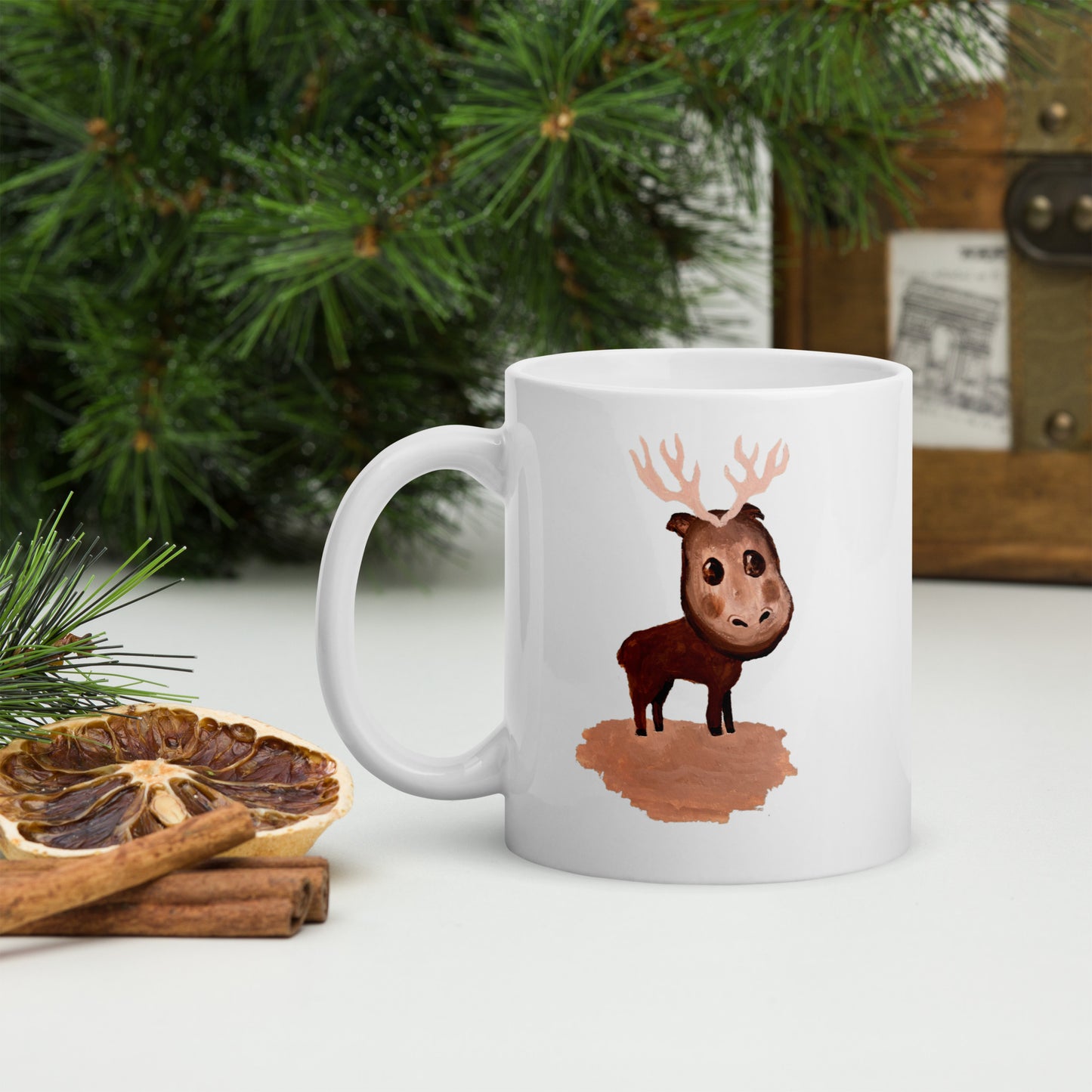 White glossy mug "Elliot the Elk" - ErikaWiklund.art