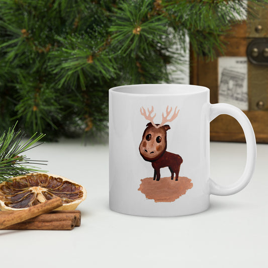 White glossy mug "Elliot the Elk" - ErikaWiklund.art