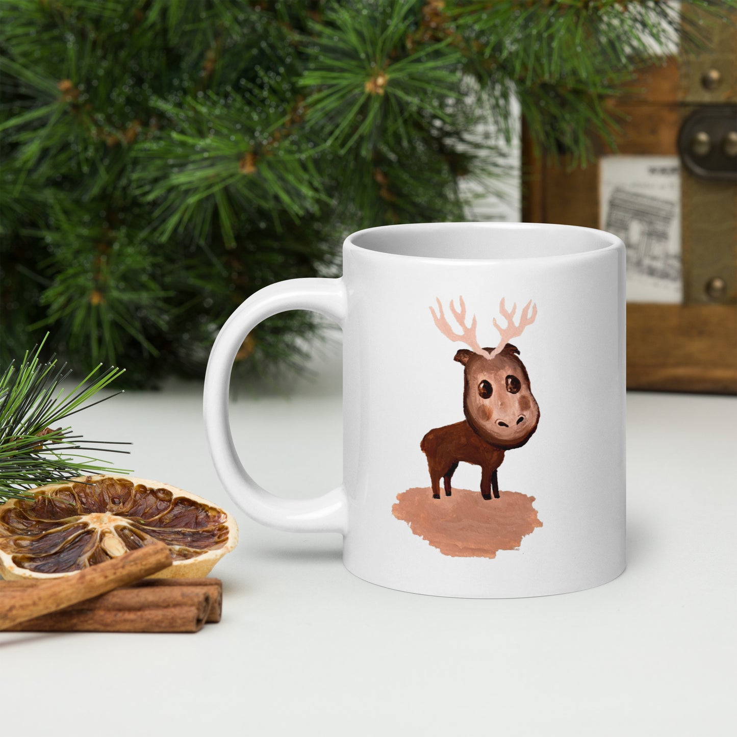 White glossy mug "Elliot the Elk" - ErikaWiklund.art